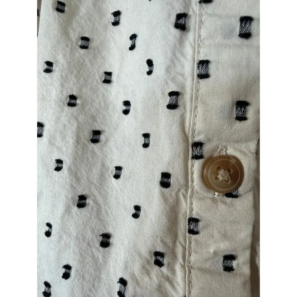 Old Navy Puff Sleeve Black Clip Dot Henley Blouse Size XXL Cream 100% Cotton